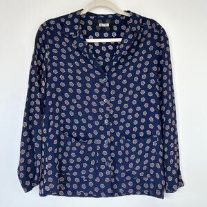 Reformation Navy Floral Button Front‎ Blouse XS Pocket Top